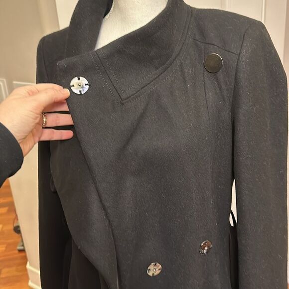 KENNETH COLE COAT ASYMMETRICAL BELTED WOOL MAXI LINED BLACK STRUCTURED LNC SZ 8 - Picture 6 of 16